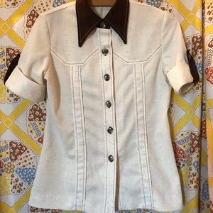 70s Brown Cream Contrast Collar Shirt